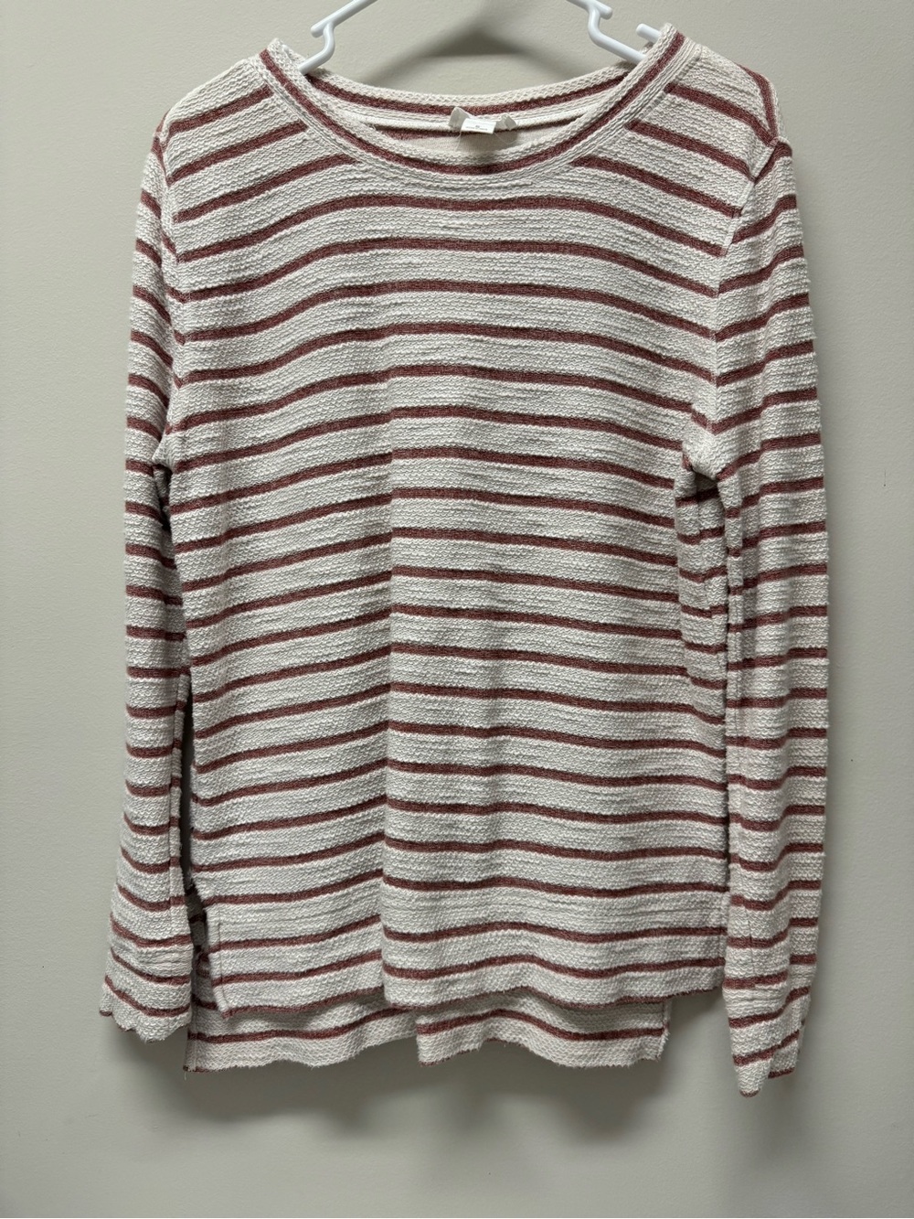LOFT Cream and Rust Striped Crewneck Sweater